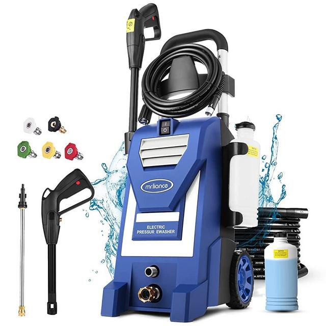 Pressure Washer mrliance Electric Power Washer 1800W High Pressure Washer MR3000 Professional Car Washer with 5 Nozzles for Cleaning Cars Houses Driveways Fences Patios Garden (Blue)