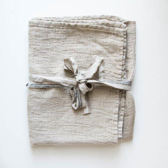 Large linen waffle bath towel / in natural color / READY TO SHIP / Set of 1,2,3,4