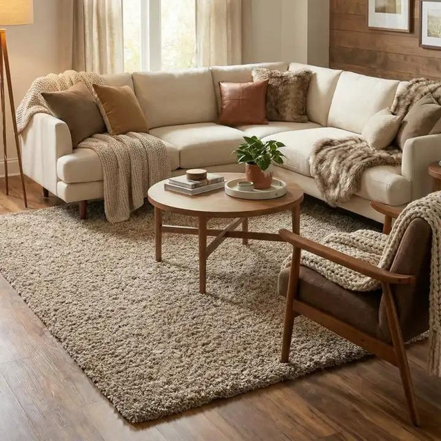 7' x 10' Solid Shag Rug (Taupe)