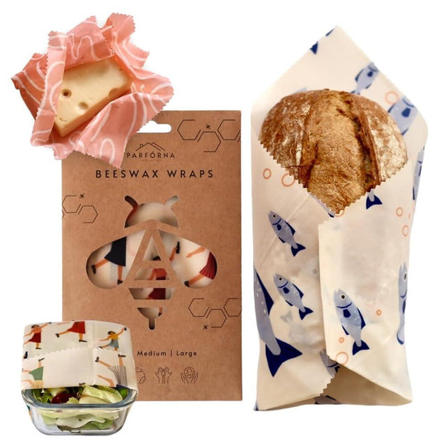 Parforna Beeswax Food Wraps - Reusable & Sustainable Wraps in 3 Sizes, Plastic Film Alternative, Food Storage Wraps, Bread Sandwich Wrapper, Eco-Friendly, Organic, Zero-Waste, Fresh Food For Longer