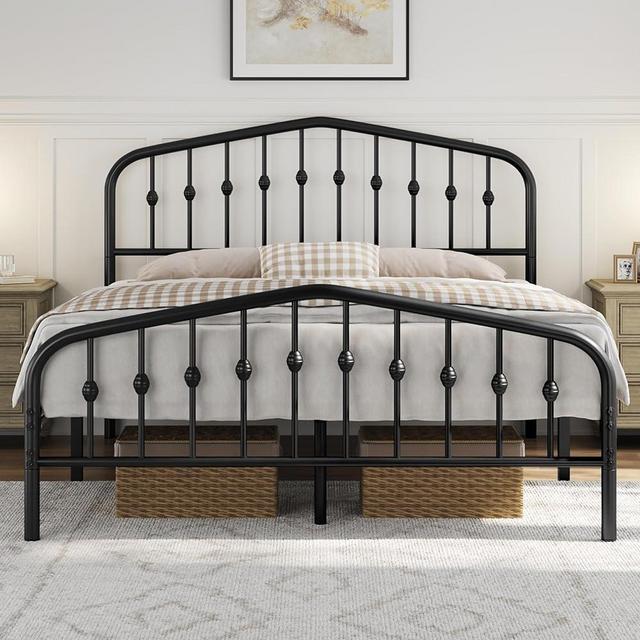 Yaheetech Queen Bed Frames Metal Platform Bed with Victorian Style Wrought Iron Headboard and Footboard/Easy Assembly/No Box Spring Needed/Black Queen Bed