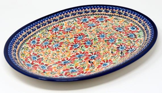 Large Serving Platter in Floral Garden Polish Pottery Pattern