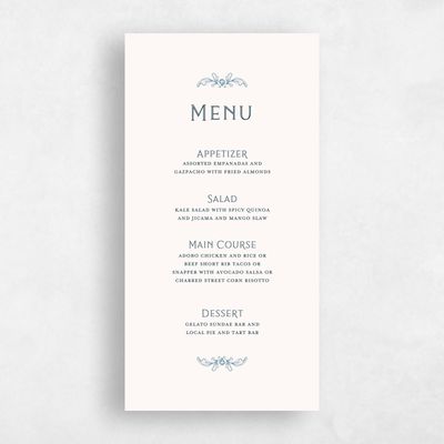 Blue Greenery Wedding Menu - Delphi