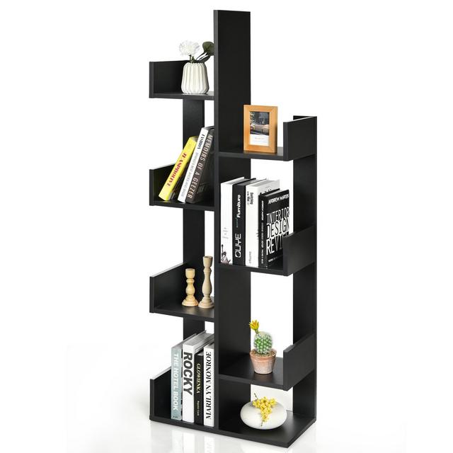 Costway 8-Shelf Bookcase Modern Tree Bookshelf Storage Decor Freestanding Black