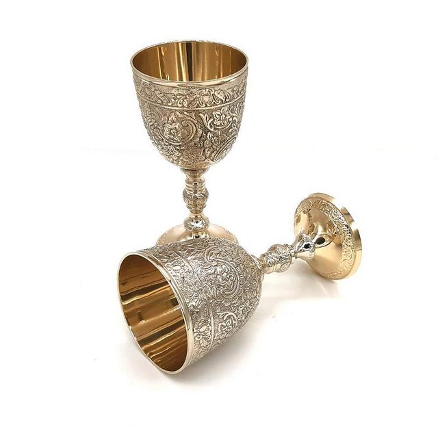 Vintage Handmade Brass King's Royal Chalice Embossed Cup 6 inch Goblet (PACK OF 1)