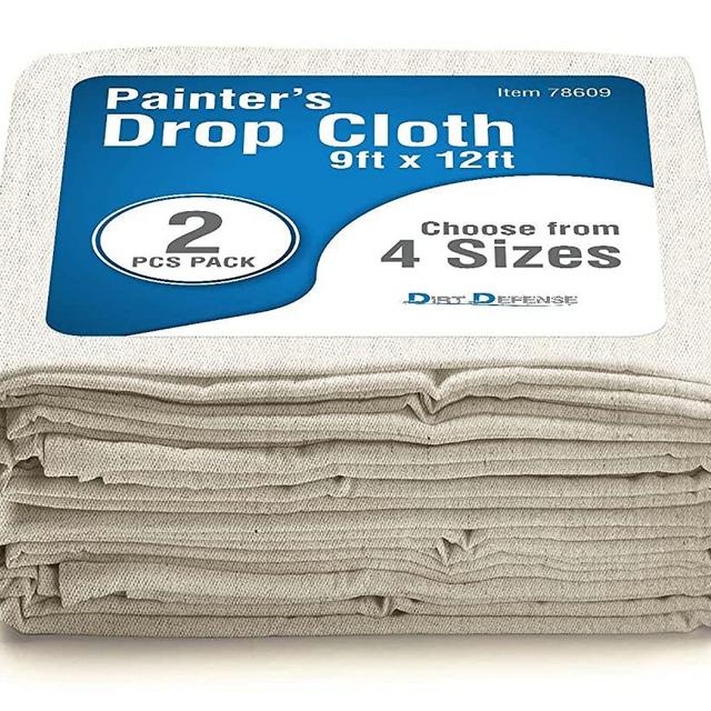 Pack of 2: Canvas Drop Cloth Cotton Tarp 9x12 Large Canvas Tarp for Art Supplies, Drop Cloths for Painting Supplies/Paint Canvas Fabric or Couch Cover and Furniture Cover from Paint by Dirt Defense