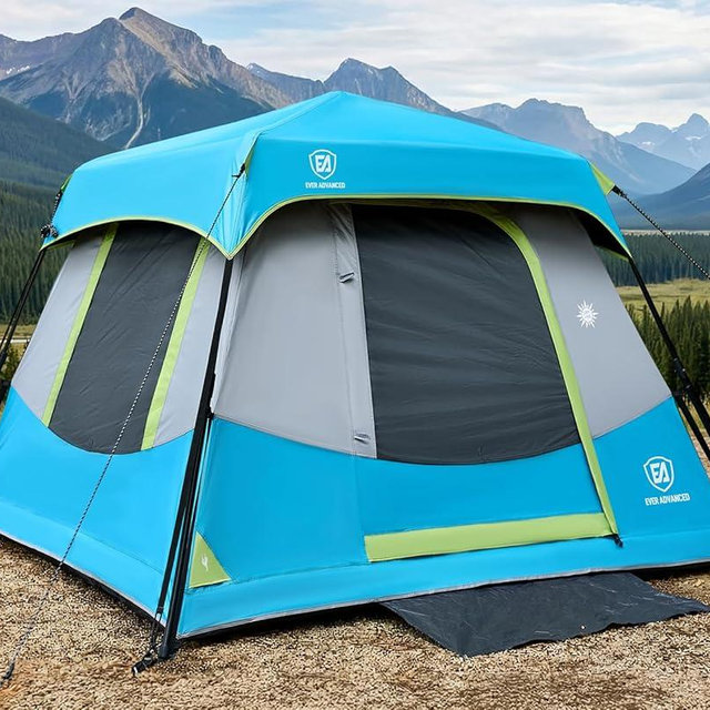 EVER ADVANCED 4 Person Blackout Camping Tent, 60s Easy Setup Instant Cabin Tent for Family, 4000mm Water-Resistant & UV Protection Light-Blocking Tent with Rainfly for Outdoor Travel, 8' x 7' x 59"