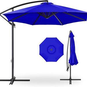 Resort Blue- 10ft Hanging Patio Umbrella w/Easy Tilt Adjustment, Polyester Shade, 8 Ribs for Backyard, Poolside, Lawn and Garden