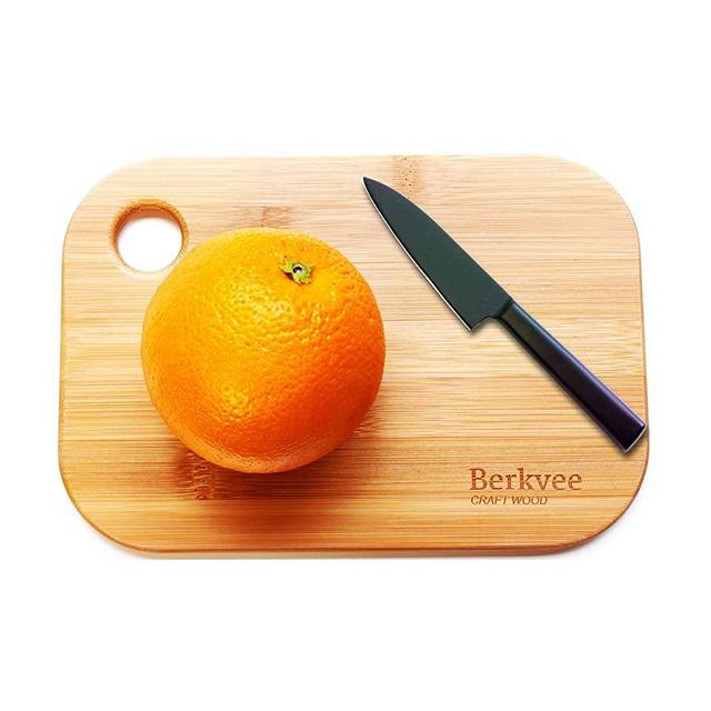 Berkvee Small Bamboo Wood Cutting Board Set (2 Pieces) - Mini Lightweight Wooden Fruit Cutting Board for Home Camping Trip