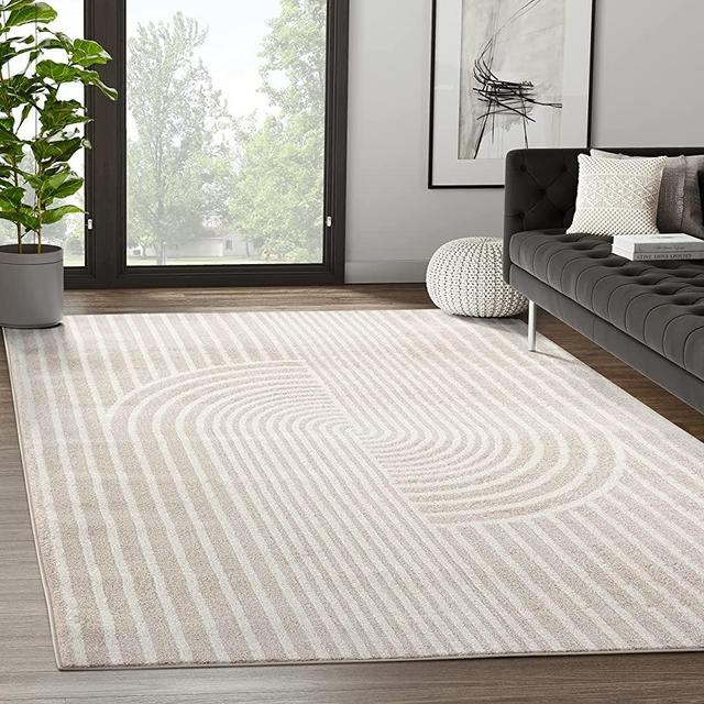 Abani Rugs Beige Arch Pattern Knot Modern Print Premium Area Rug - Contemporary No-Shed Neutral 6’ x 9’ Bedroom Rug