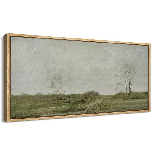 MUDECOR Extra Large Framed Canvas Print Wall Art Soft Pastoral Landscape Wall Art with Trees Antique Retro Fine Art Illustrations Decorative Colorful for Bedroom - 60"x30"