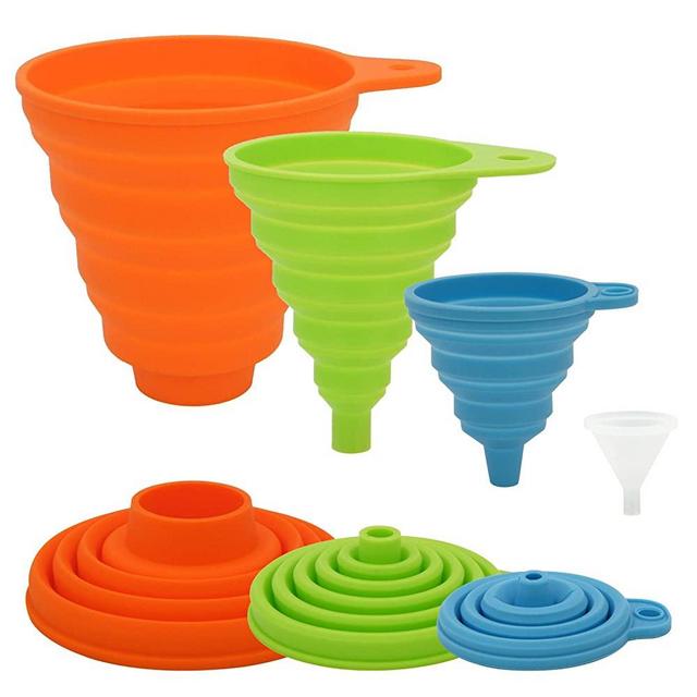 4 Different Sizes Kitchen Funnel, Funnels for Filling Bottles, Food Grade Silicone Collapsible Funnel, Premium Canning Funnel/Food Funnel, Large Funnel for Wide Mouth Jar, Medium/Small/Mini Funnel Set