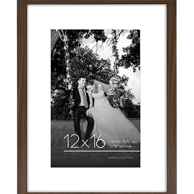 Americanflat 12x16 Picture Frame in Walnut - Displays 8x12 With Mat and 12x16 Without Mat - Composite Wood with Shatter Resistant Glass