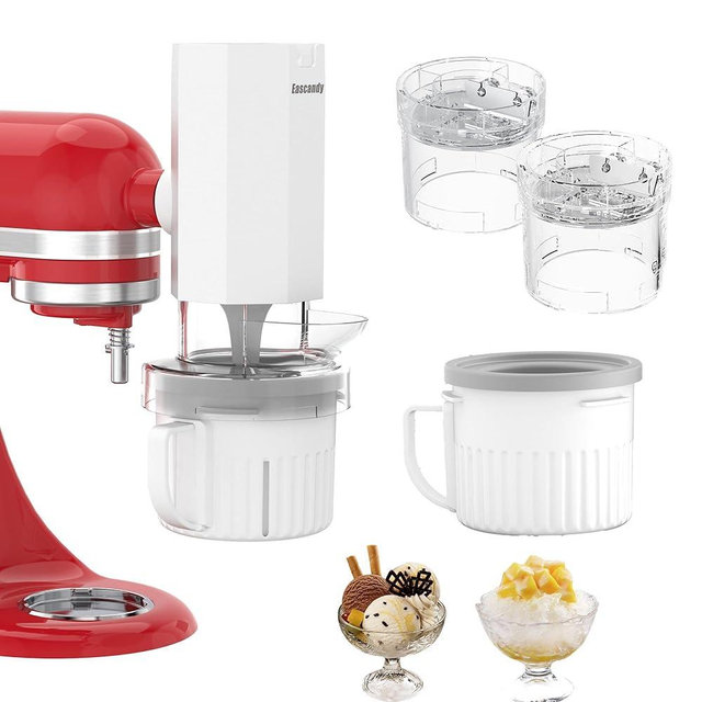 Shaved Ice Attachment and 2 Pack Ice Cream Maker Attachment Set Fit for KitchenAid Stand Mixer, BPA-Free, Compact Size Easy Store In The Freezer