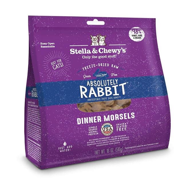 Stella & Chewy's Freeze-Dried Raw Cat Dinner Morsels – Grain Free, Protein Rich Cat & Kitten Food – Absolutely Rabbit Recipe – 18 oz Bag