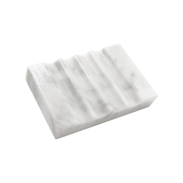 WeDoDecor Real Marble Soap Dish for Shower Stone Tray Small Bar Soap Holder with Self Draining | Non-Slip, Luxury Bath Room Accessories (White)