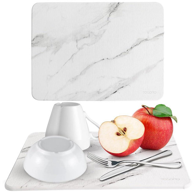 Stone Drying Mat for Kitchen Counter, Multi-Purpose Stone Dish Drying Mat, Water-Absorbent Quick Dish Drying Stone for Kitchen Counter for Cups Dishes Bottles (15.7” L x 11.8” W) - Marble Sandstone