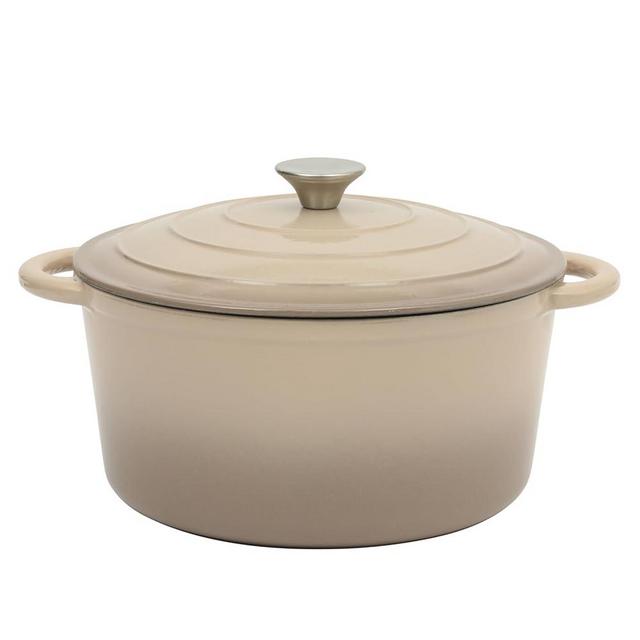 Gibson Home Addlestone 7 Qt Enameled Cast Iron Dutch Oven Pot with Lid – Round, Oven Safe to 500°F, Ideal for Bread Baking & Stews - Gradient Taupe