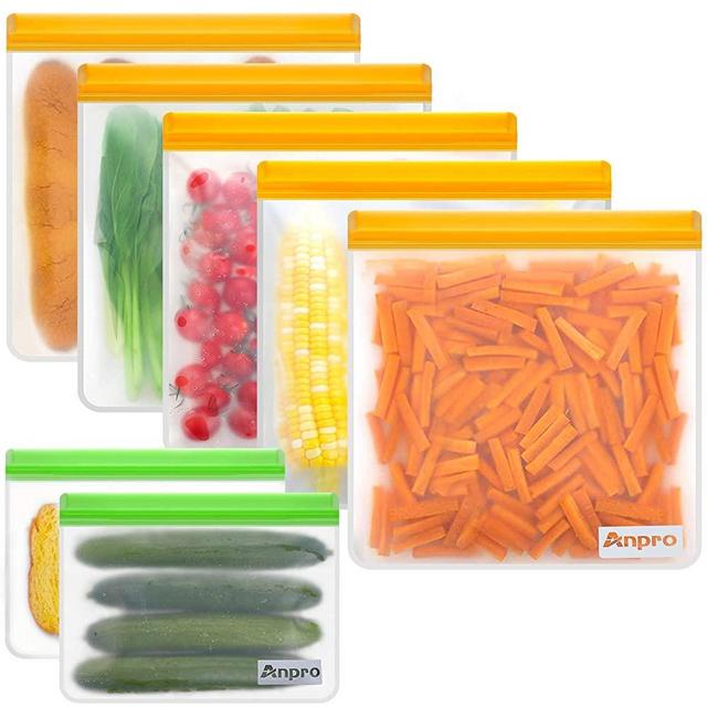 Reusable Gallon Food Storage Bags - Anpro Reusable Freezer Bags Extra Thick & Leakproof, 1 Gallon Bags for Marinate Meats, Sandwich, Snack, 7 Pack