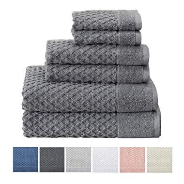 100% Cotton Bath Towels, Luxury 6 Piece Set - 2 Bath Towels, 2 Hand Towels and 2 Washcloths. Absorbent Quick-Dry Textured Towels. (6 Piece Set, Dark Grey)