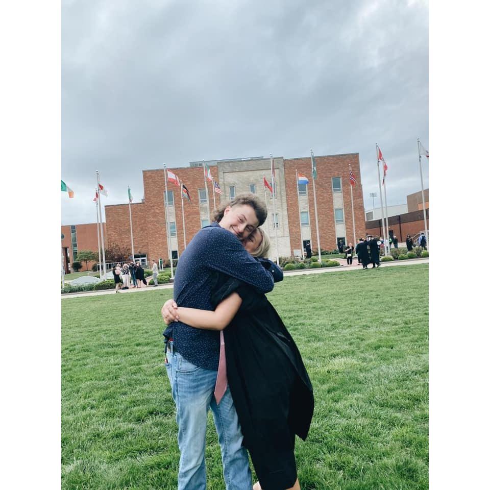 Gunnar celebrating Taylor on graduating with her undergraduate degree at Northwest Missouri State!