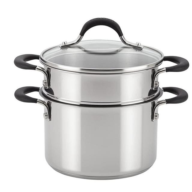 Circulon Momentum Stainless Steel Sauce Pan/Saucepan with Steamer Insert, 3 Quart, Silver
