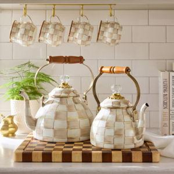 MacKenzie-Childs Mocha Check Tea Kettle