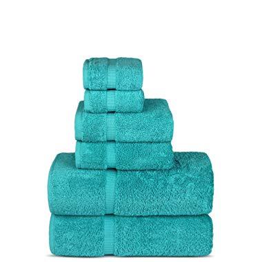 Luxury Spa and Hotel Quality Premium Turkish Cotton 6-Piece Towel Set (2 x Bath Towels, 2 x Hand Towels, 2 x Washcloths, Aqua)