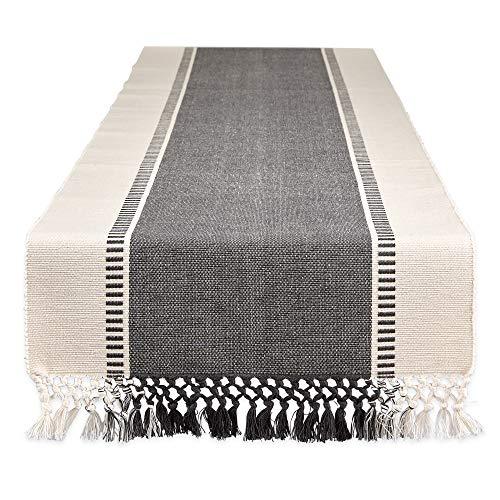 DII Dobby Stripe Woven Table Runner, 13"x72", Mineral Gray