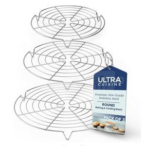 Ultra Cuisine 3 Set Round Cooling Racks for Cooking and Baking – Oven & Dishwasher-Safe, 100% Stainless Steel Steaming and Baking Rack - Fits Air Fryer, Pressure Cooker & Cake Pan (7.5, 9 & 10.5 Inch)