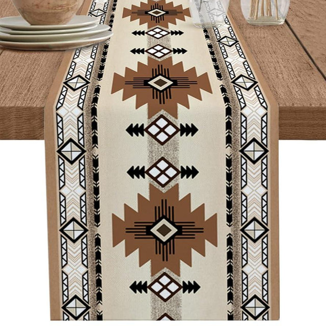 Boho Western Table Runner 72 Inches Long Cotton Linen Tablerunner Dresser Scarves,Burlap Kitchen Dinner Cafe Table Runners Decor for Coffee/Party,Southwest Native American Indian Geometric 13x72