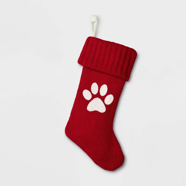 Knit Monogram Christmas Stocking Red Paw Print - Wondershop™