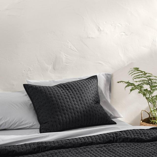 Standard Cashmere Blend Quilted Pillow Sham Washed Black - Casaluna™