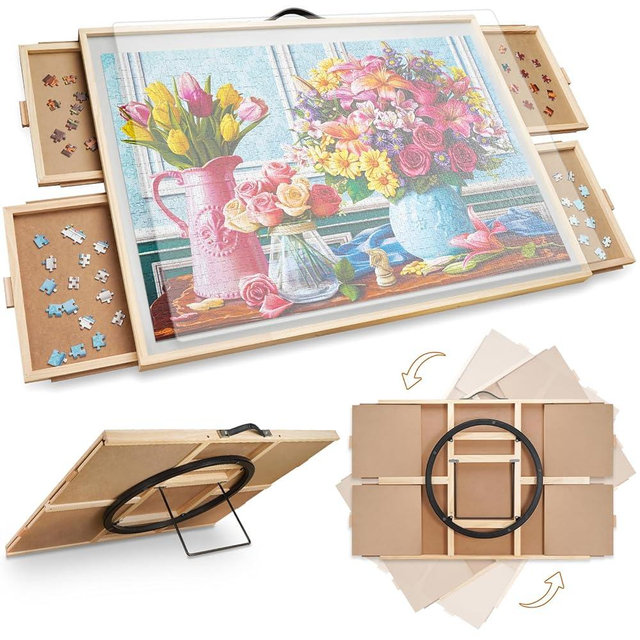 ALL4JIG 2000 Pieces 2-in-1 Tilting & Rotating Puzzle Board, 40.16" x 28.5"Adjustable Angle Puzzle Board with 4 Drawers & Clear Protective Cover, Birthday Gift for mom