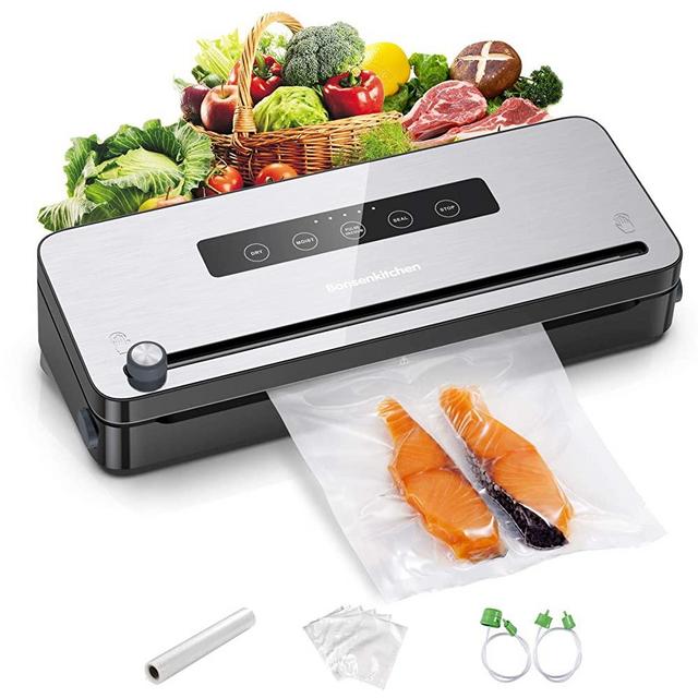 Bonsenkitchen Automatic Food Vacuum Machine, Professional Food Vacuum Machine Bag Sealing Machine with Quart Bags +1 Roll Vacuum Bags vs 3002