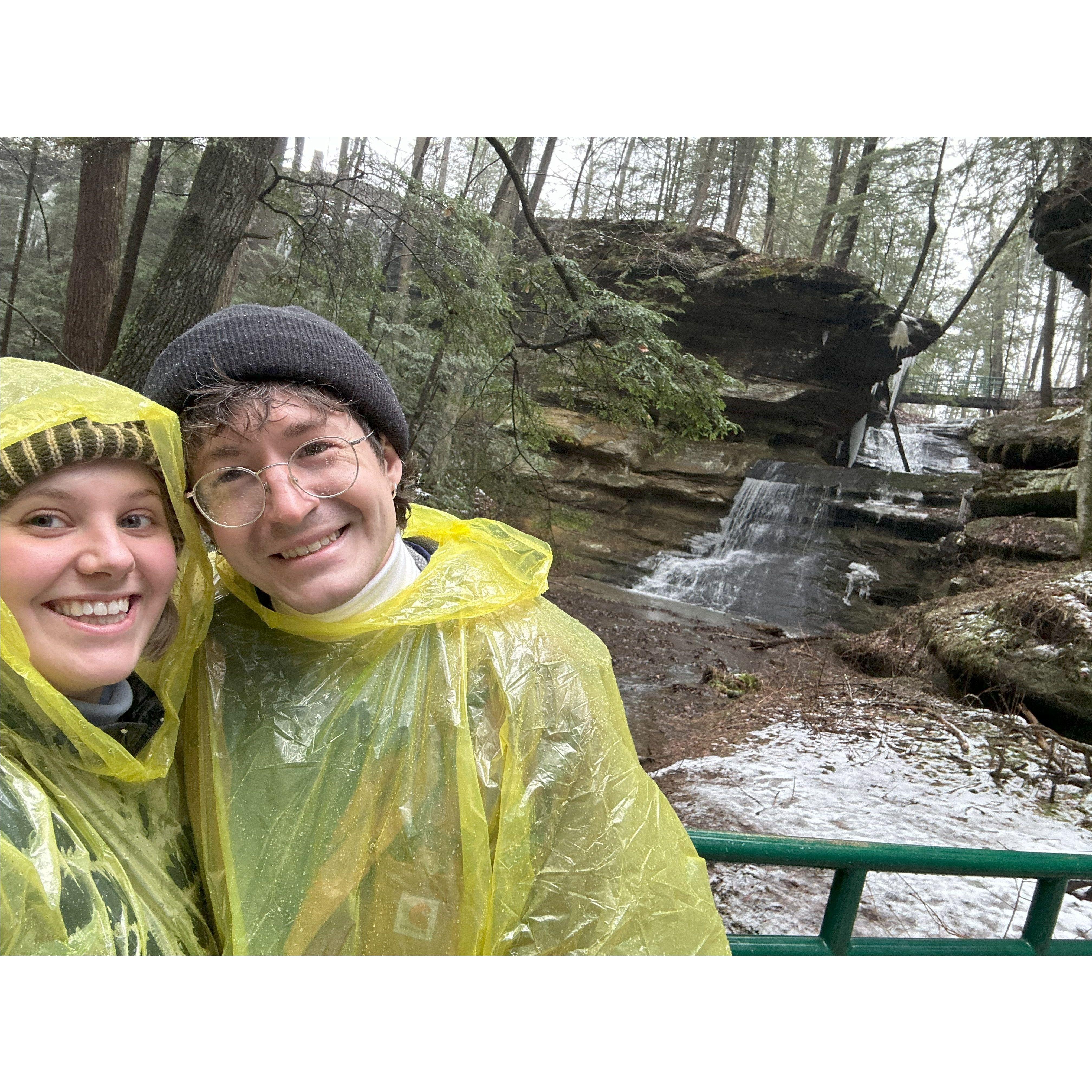 Valentine's Day, 2025. We went to Hocking Hills, Ohio, where it rained the entire time. The ground was pure ice, and we spent more time slipping and sliding on it than we did hiking.