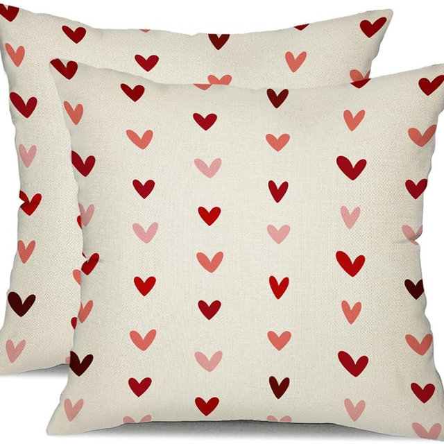 DFXSZ Valentine's Day Pillow Covers 18x18 Inch Set of 2 Small Red Pink Hearts Decor White Throw Pillow Covers Valentine's Day Cushion Case Decoration for Sofa Couch 56B