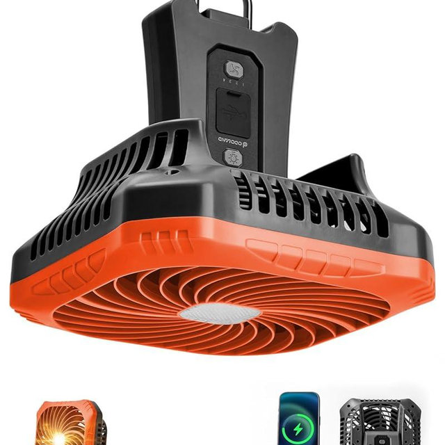 Odoland Portable Camping Fan with LED Lantern, 40H Rechargeable Battery Operated Quiet Tent Fan with Hanging Hook for RV Car Beach Outdoor Hurricane Emergency Outages