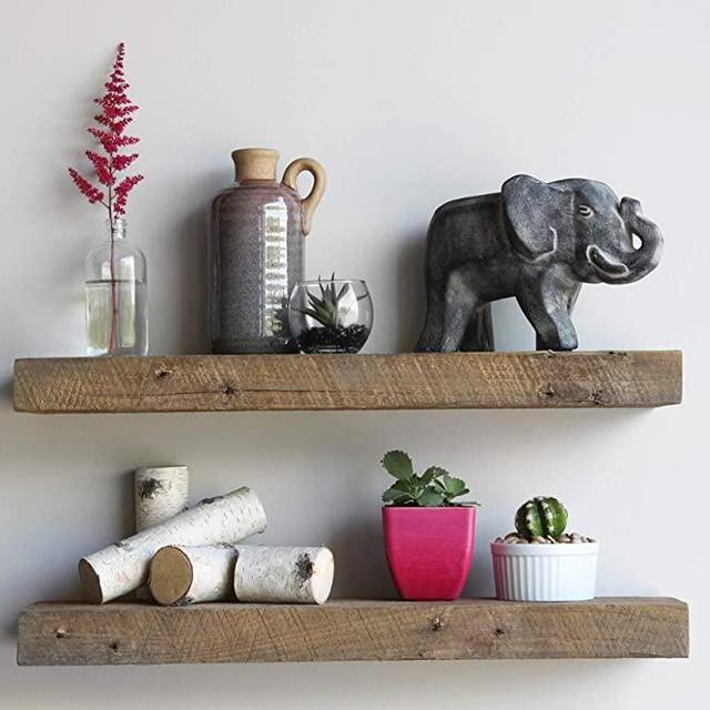 Urban Legacy Reclaimed Barnwood Floating Shelves - Set of 2 - Amish Made in Lancaster County, PA (Natural, 24"x7"x 2")