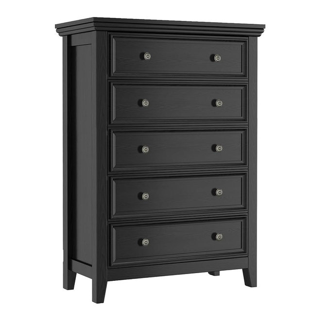 BLANKSPACE Black 5 Drawer Dresser, Modern Dresser for Bedroom, Wood Drawer Organizer with Metal Knobs, Large Capacity Wood Cabinet for Bedroom, Closets, Hallway