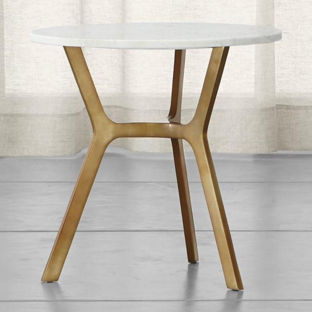 Elke Round Marble Side Table with Brass Base