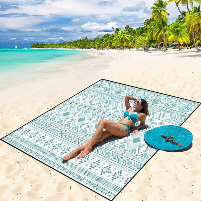 WIWIGO Beach Blanket Waterproof Sandproof Beach Mat 79" X 83" /10'x9'for 2-8 Adults Quick Drying Outdoor Picnic Mat Beach Accessories for Travel, Camping, Hiking