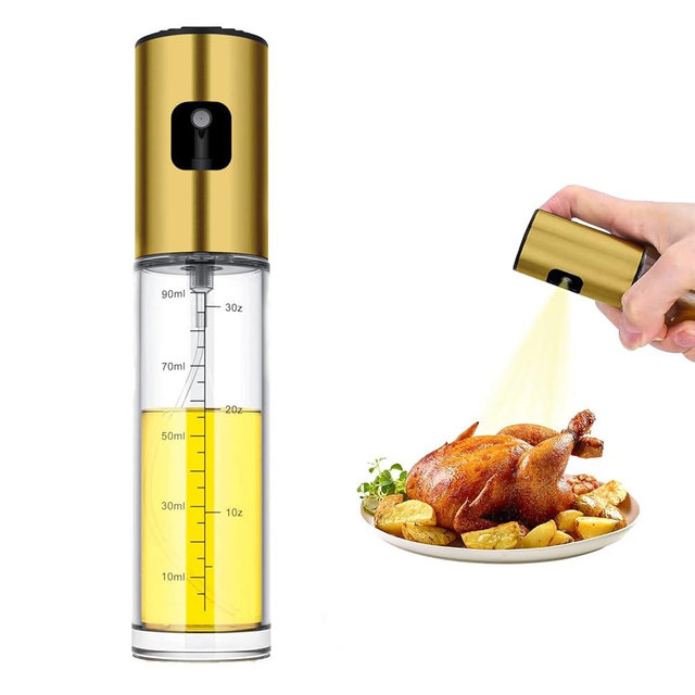 ishphso Glass Oil Sprayer Bottle for Cooking, Refillable Fine Mist Sprayer for Air Fryer, BBQ, Salad Spray, Leak Proof Kitchen Oil Dispenser with Dishwasher Safe Design (Gold)