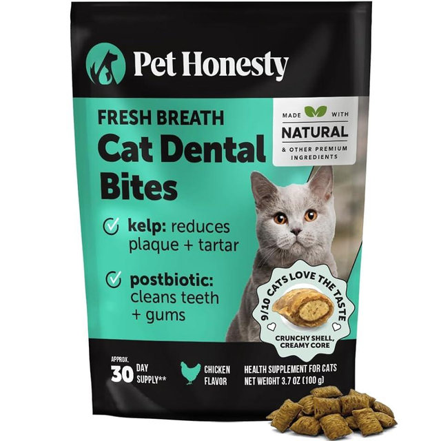 Fresh Breath Dental Bites for Cats – Crunchy & Creamy Cat Dental Treats for Fresh Breath, Tartar & Plaque Control – Dual-Texture Cat Oral Care Bites for Bright Teeth & Healthy Gums – 30 Day Supply