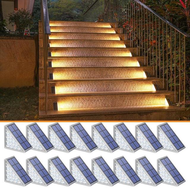 NIORSUN Solar Step Lights for Outside,16 Pack Warm White Solar Stair Lights Outdoor Waterproof IP67 Auto On Off,Solar Lights for Steps,Stair,Patio,Yard,Porch,Front Door,Sidewalk,Deck Decor