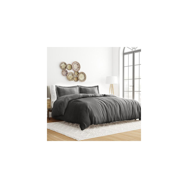 3 Piece Duvet Cover & Shams Set - Soft and Breathable, Double Brushed Microfiber, Wrinkle Free - Becky Cameron, Gray, King/California King
