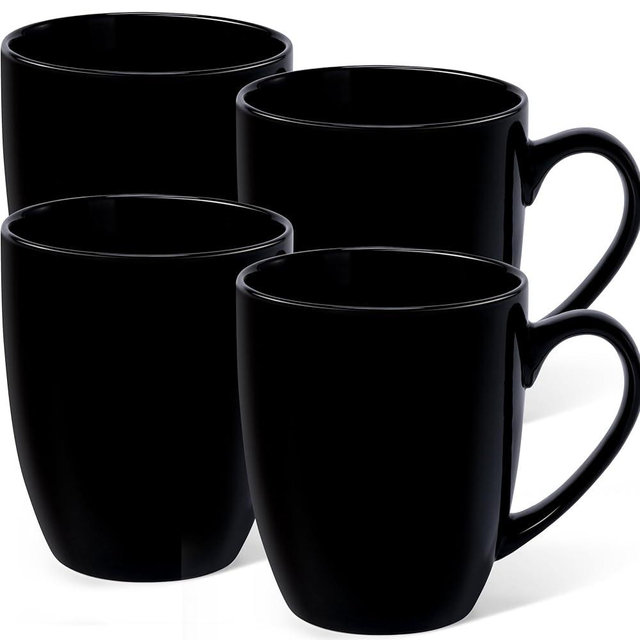 Urbanstrive 16 oz Large Coffee Mugs Set of 4 Ceramic Coffee Mug White Coffee Cups Tea Cups Idea Gift for Women Men House Warming Gifts New Home Office, White 4 Pack (Black)