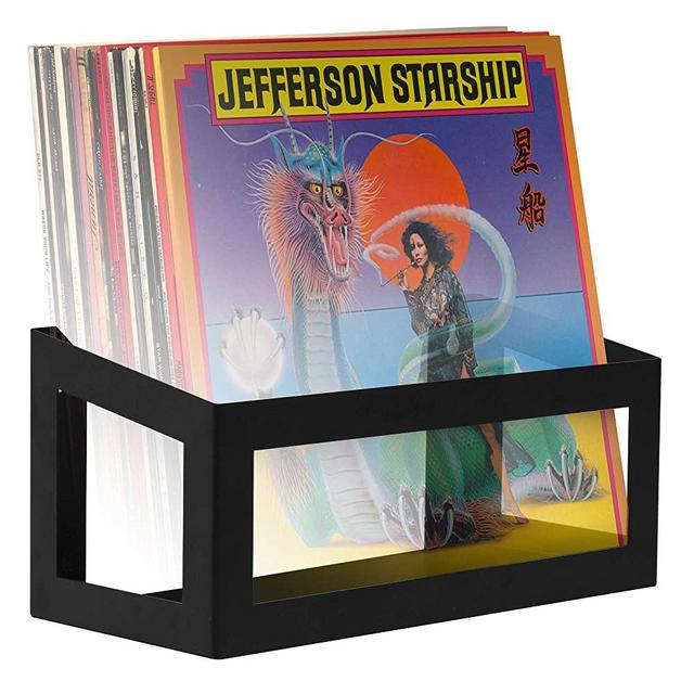 Hudson Hi-Fi Vinyl Display Holder - 1 Pack Record Display Shelf - Solid Steel Vinyl Wall Mount & Record Display, Quick Access Vinyl Record Wall Mount - Vinyl Record Shelf, Fits 25 LPs, Black Satin