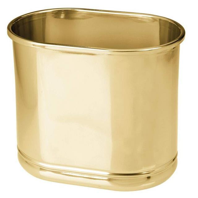 mDesign Slim Oval Metal Trash Can, Small Wastebasket, Garbage Receptacle Bin for Bathrooms, Powder Rooms, Kitchens, Home Offices - Soft Brass