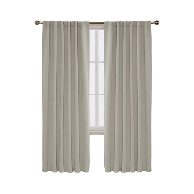 Deconovo Solid Back Tab and Rod Pocket Solid Thermal Insulated Blackout Curtain and Drapes for Living Room 52W x 84L Inch Set of 2 Panels Light Beige